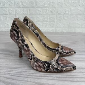Vince Camuto Aparla Pumps WMNS 8M Pink Black Snakeskin Leather Stiletto Pointed